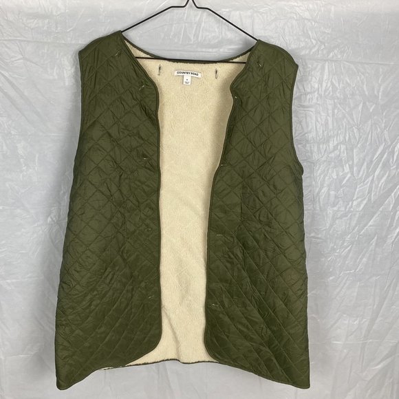 Men's Country Road Size M Khaki Green Tan Sleeveless Quilted Non Closer Vest - Picture 2 of 12